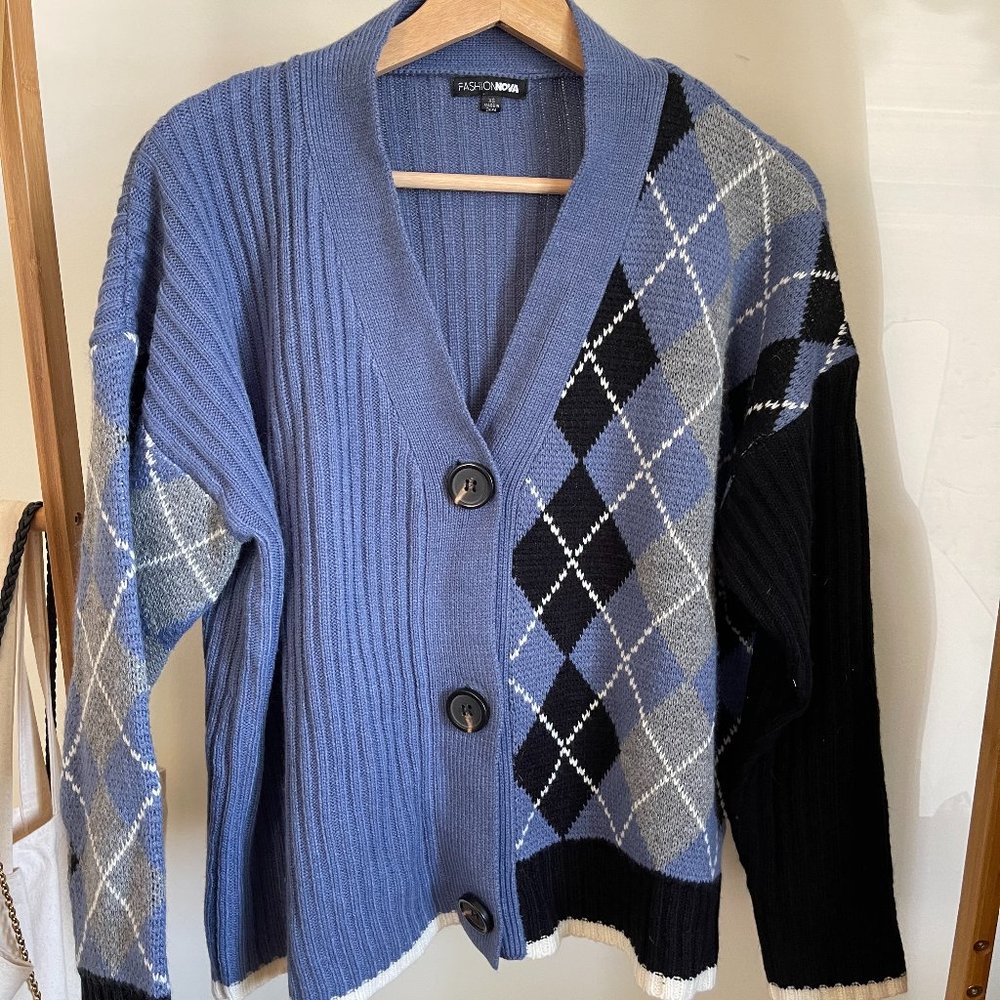 Fashion Nova Argyle pattern Sweater Skirt Set
